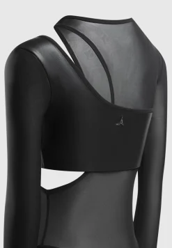 Vegan Leather Overlay Mesh Bodysuit