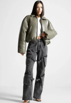 Vegan Leather Padded Bomber Jacket