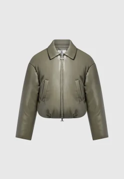 Vegan Leather Padded Bomber Jacket
