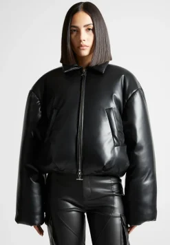 Vegan Leather Padded Bomber Jacket