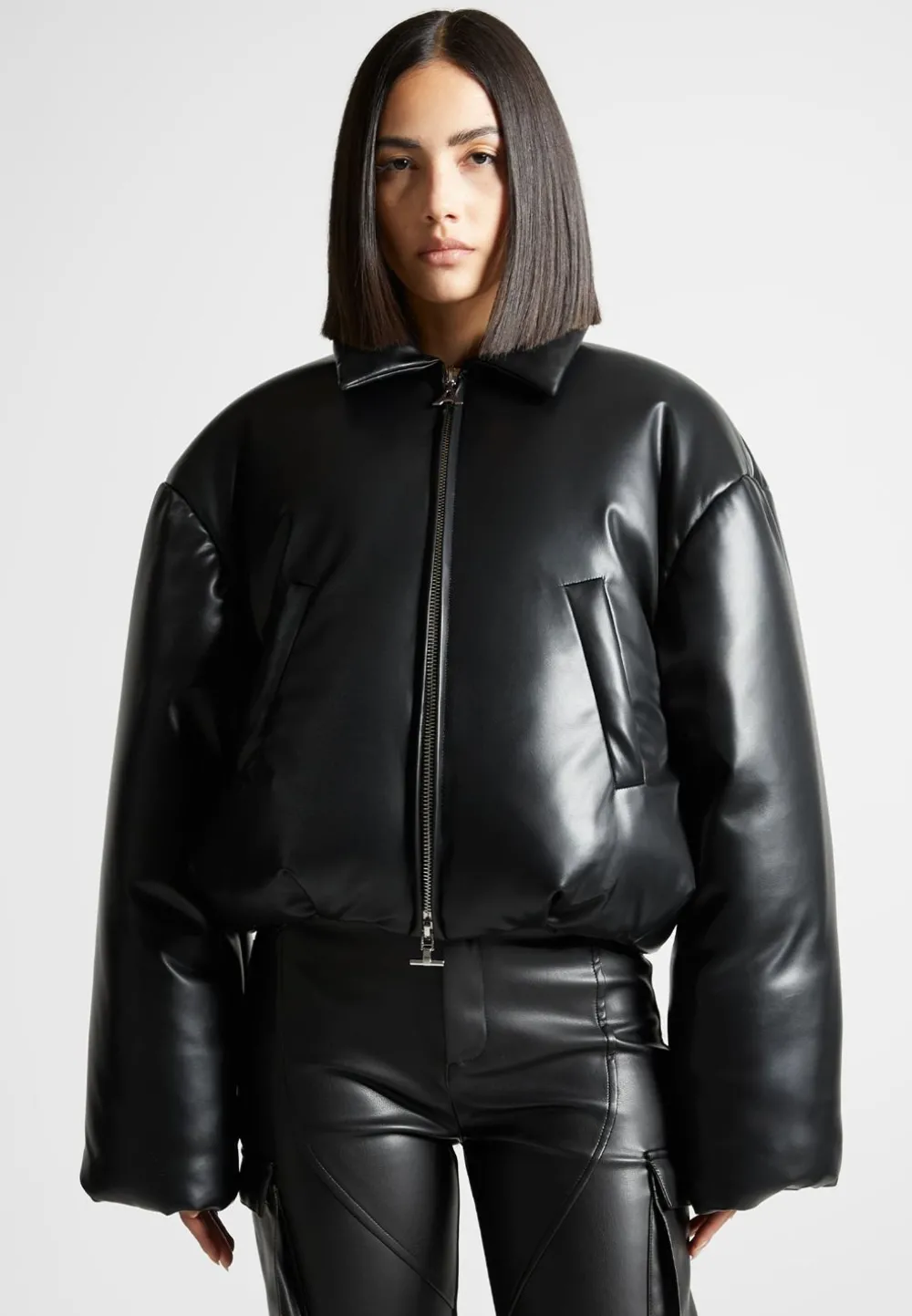 Vegan Leather Padded Bomber Jacket