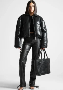 Vegan Leather Padded Bomber Jacket