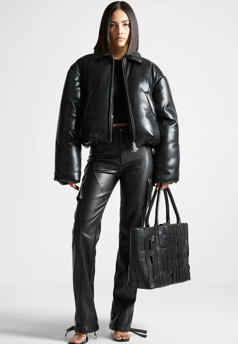 Vegan Leather Padded Bomber Jacket