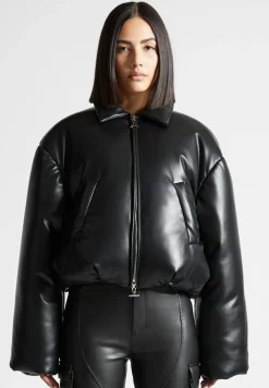 Vegan Leather Padded Bomber Jacket