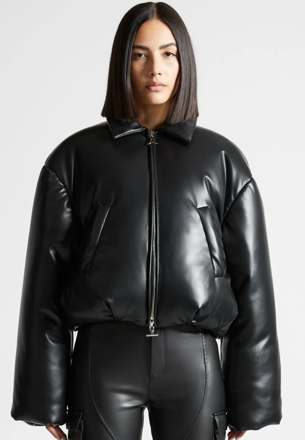 Vegan Leather Padded Bomber Jacket