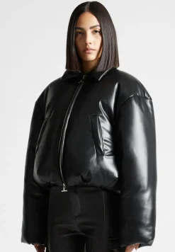 Vegan Leather Padded Bomber Jacket