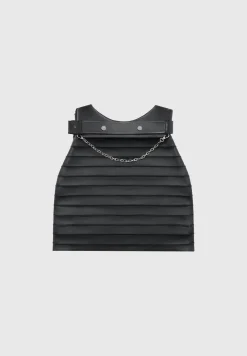 Vegan Leather Pintuck Chain Mini Skirt