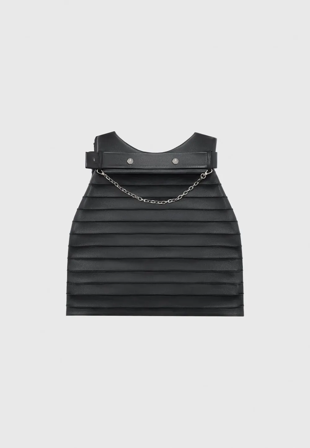 Vegan Leather Pintuck Chain Mini Skirt
