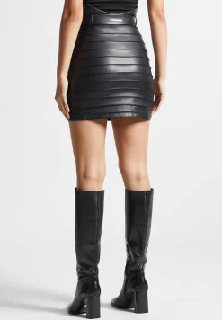 Vegan Leather Pintuck Chain Mini Skirt