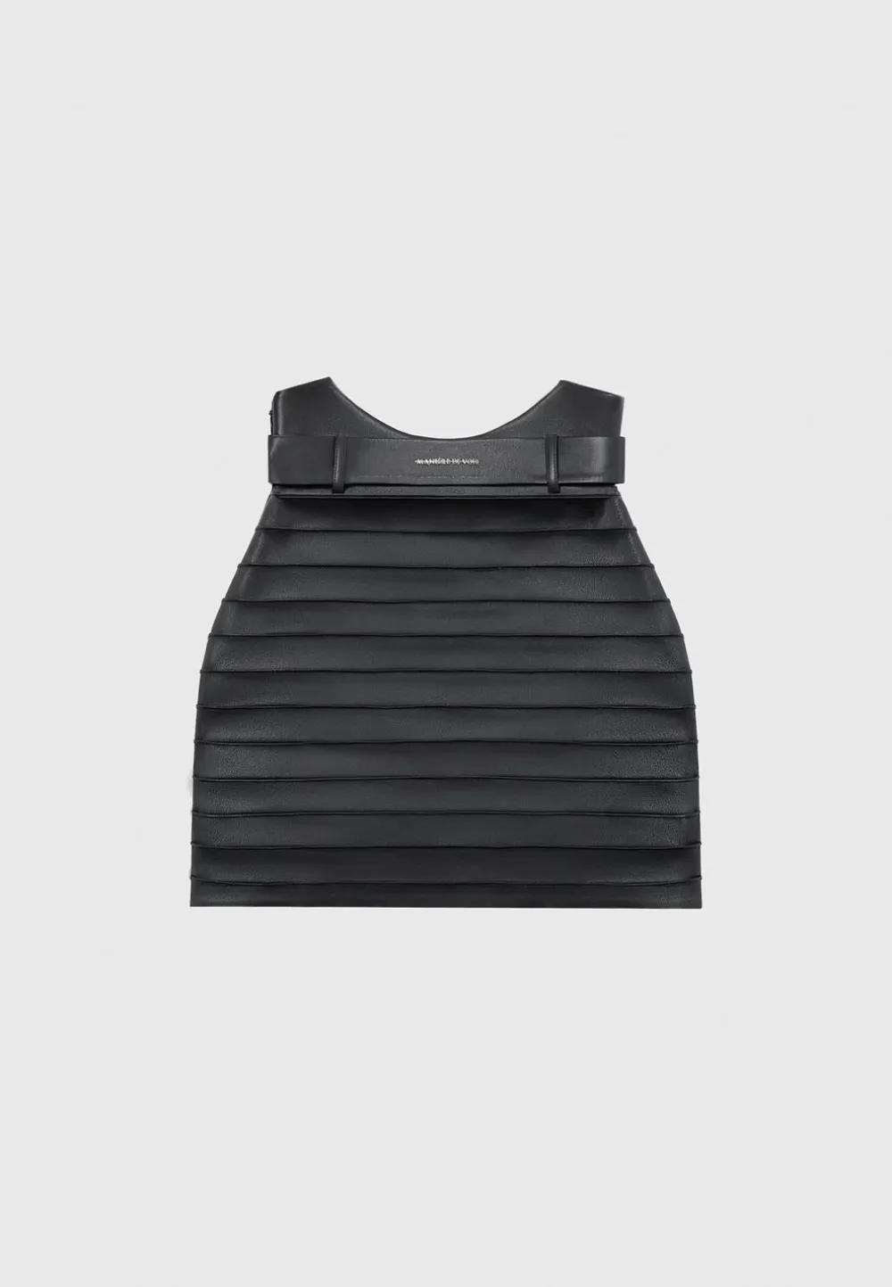 Vegan Leather Pintuck Chain Mini Skirt