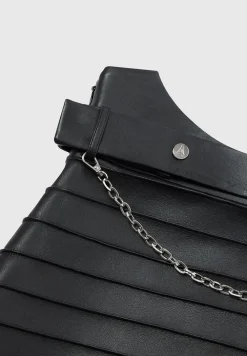 Vegan Leather Pintuck Chain Mini Skirt