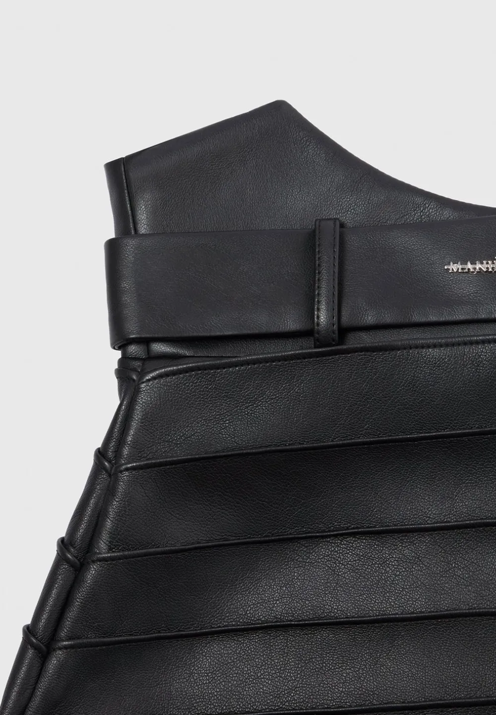 Vegan Leather Pintuck Chain Mini Skirt