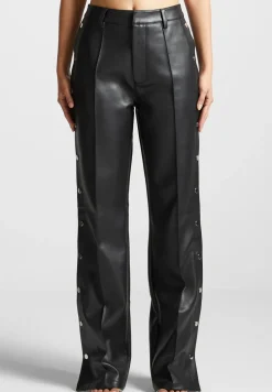 Vegan Leather Pintuck Popper Trousers