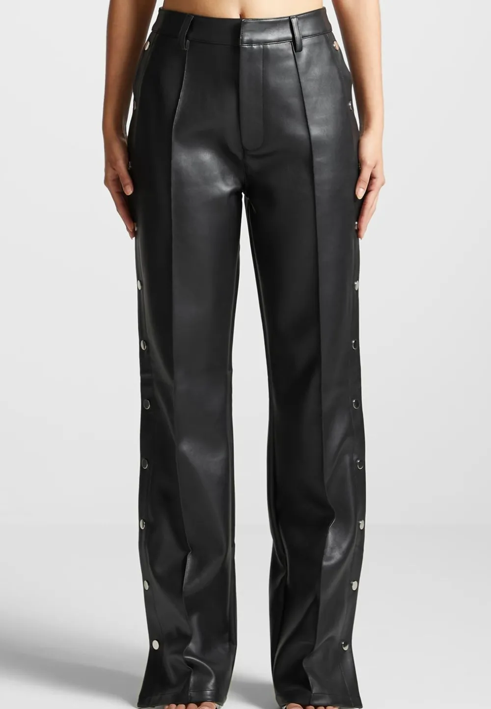 Vegan Leather Pintuck Popper Trousers