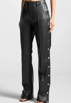 Vegan Leather Pintuck Popper Trousers