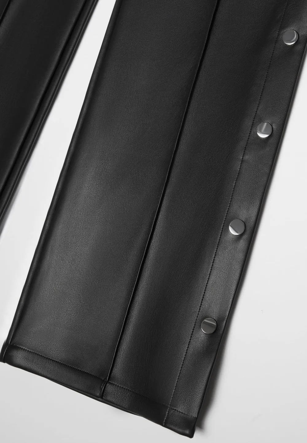 Vegan Leather Pintuck Popper Trousers