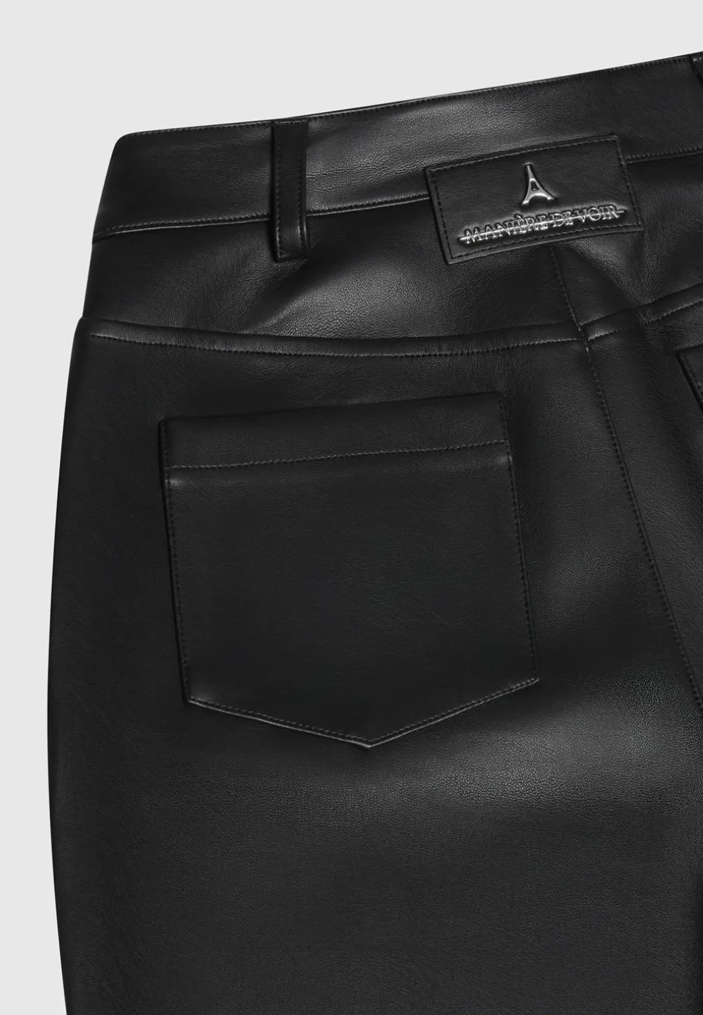 Vegan Leather Pintuck Popper Trousers