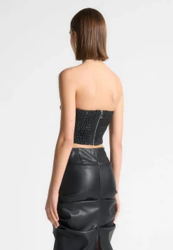 Vegan Leather Pleated Bandeau Corset Top