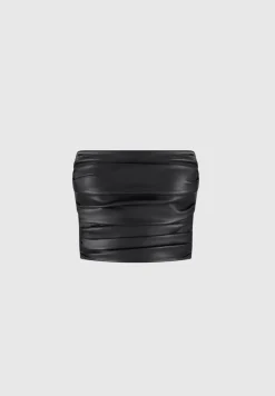 Vegan Leather Pleated Bandeau Corset Top