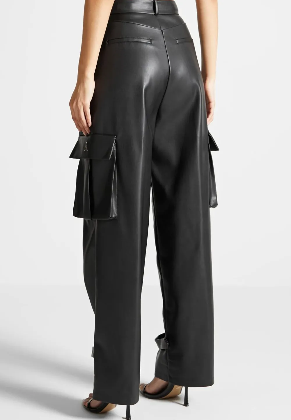 Vegan Leather Pleated Cargo Trousers