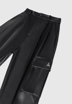 Vegan Leather Pleated Cargo Trousers