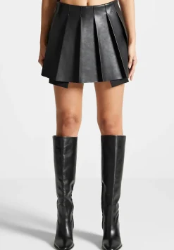 Vegan Leather Pleated Skort