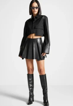 Vegan Leather Pleated Skort