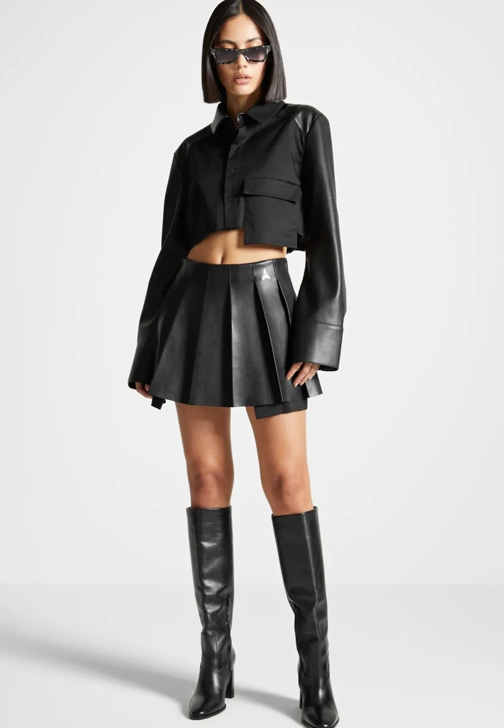 Vegan Leather Pleated Skort
