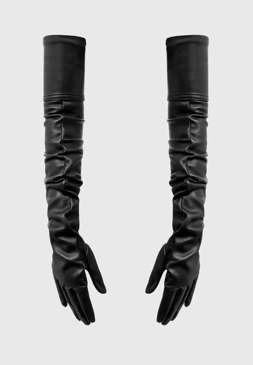 Vegan Leather Ruched Long Gloves