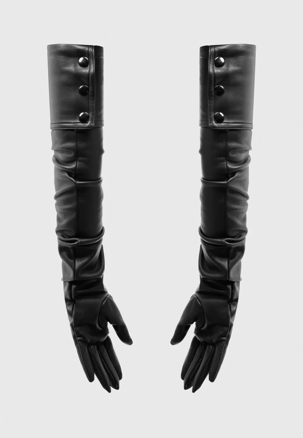 Vegan Leather Ruched Long Gloves