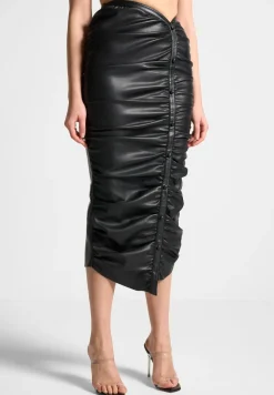 Vegan Leather Ruched Midaxi Skirt