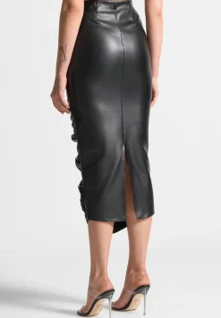 Vegan Leather Ruched Midaxi Skirt