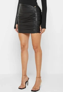 Vegan Leather Ruched Mini Skirt
