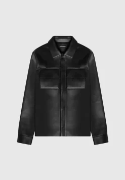 Vegan Leather Shirt Jacket