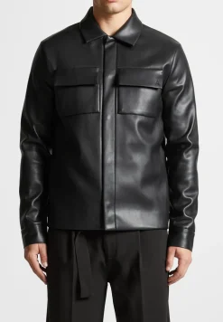 Vegan Leather Shirt Jacket