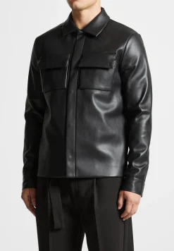 Vegan Leather Shirt Jacket
