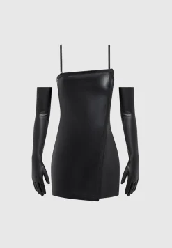 Vegan Leather Tailored Playsuit With Gloves