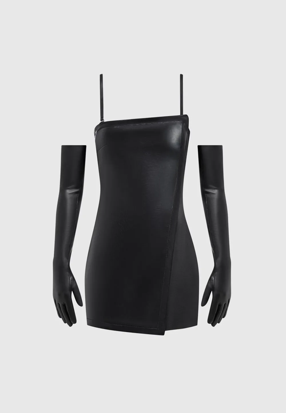Vegan Leather Tailored Playsuit With Gloves