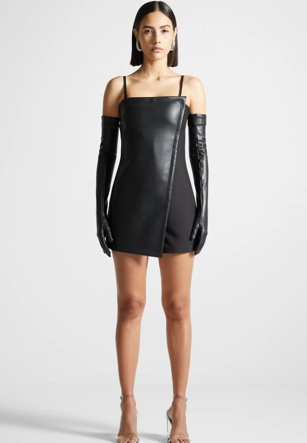 Vegan Leather Tailored Playsuit With Gloves