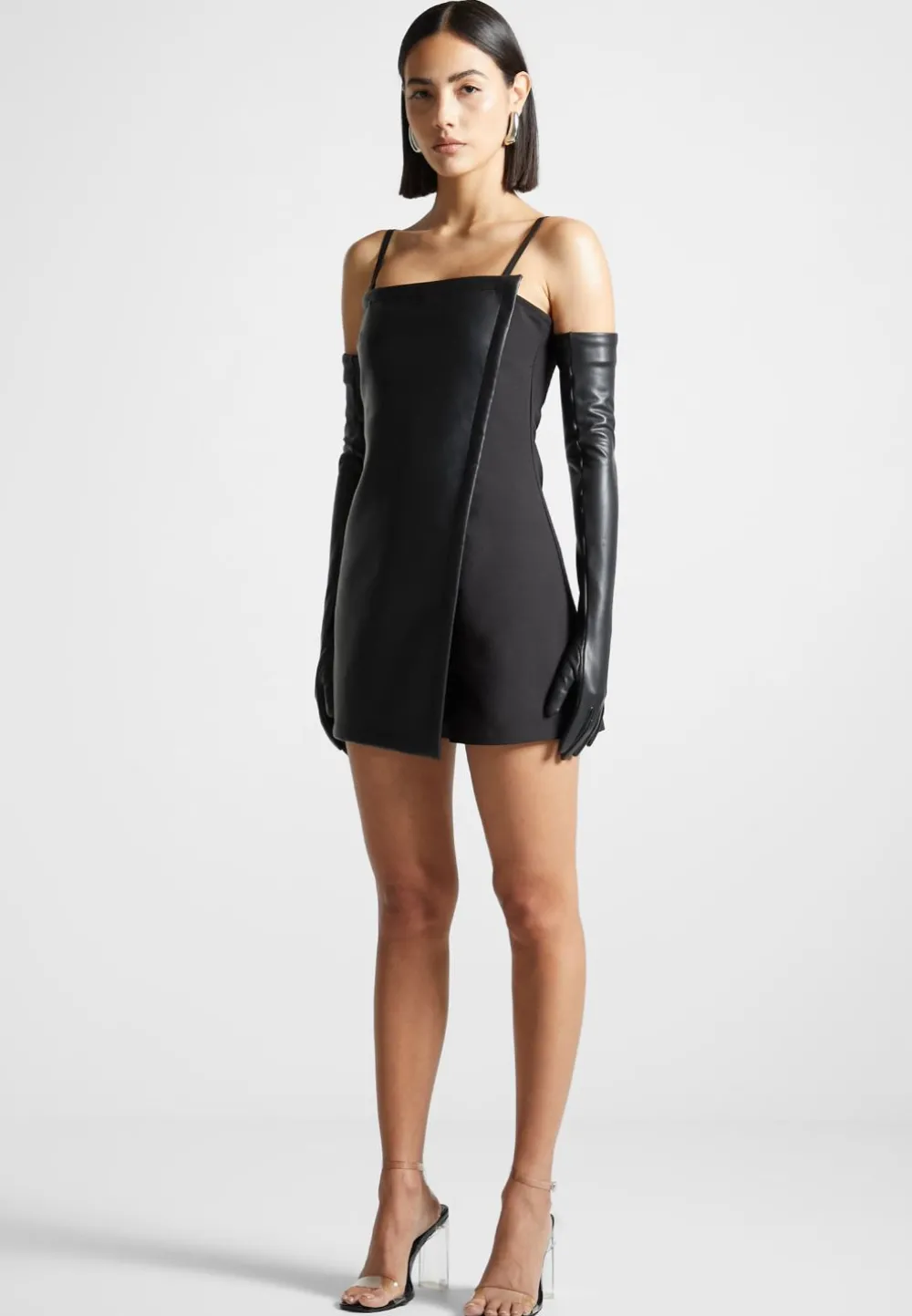 Vegan Leather Tailored Playsuit With Gloves