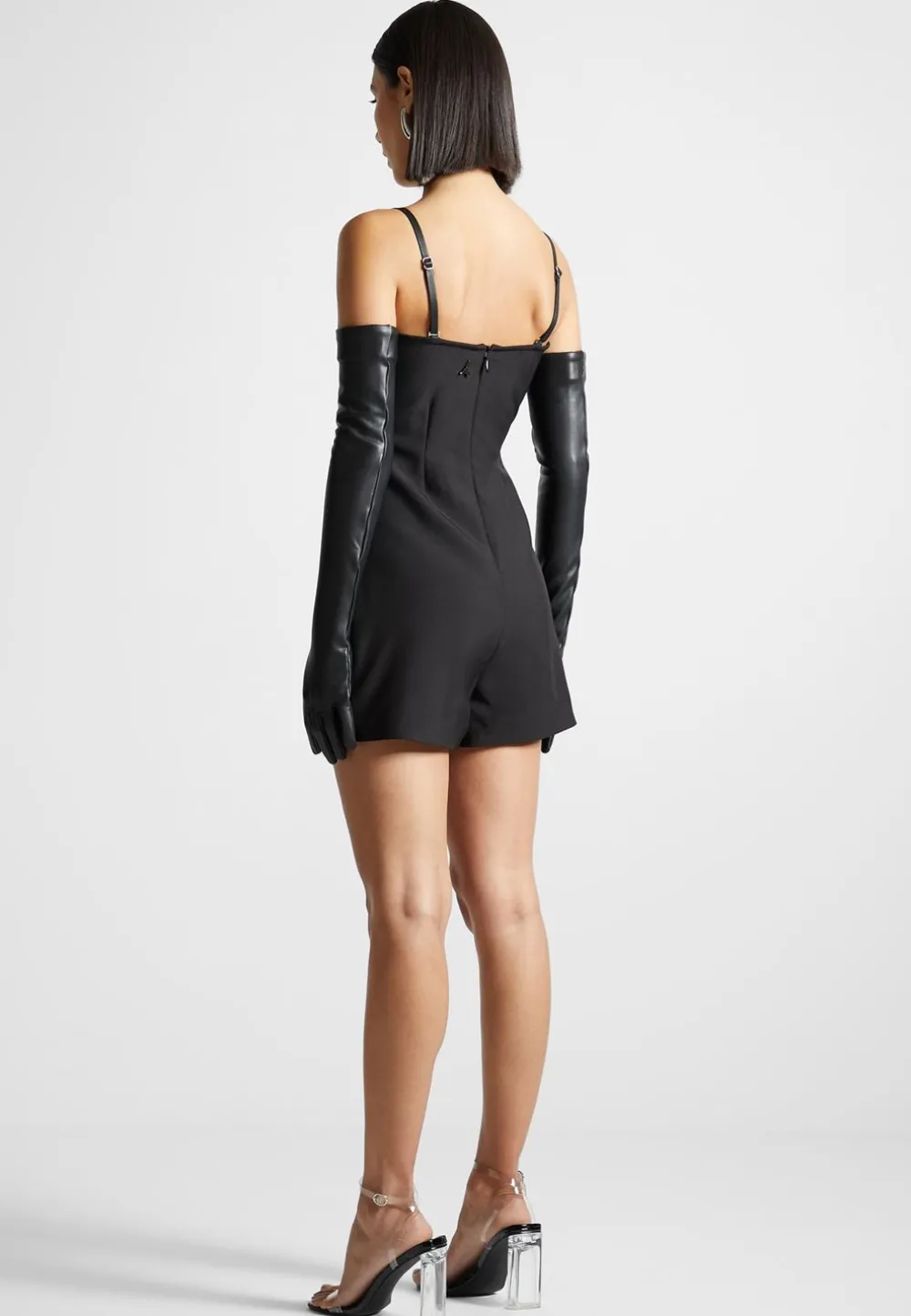 Vegan Leather Tailored Playsuit With Gloves