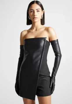 Vegan Leather Tailored Playsuit With Gloves