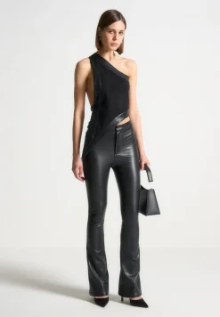 Vegan Suede & Leather Asymmetric Backless Top