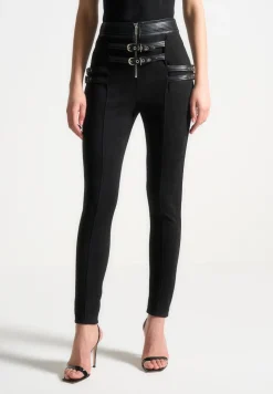 Vegan Suede Buckle Detail Leggings