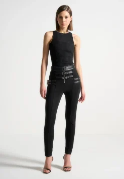 Vegan Suede Buckle Detail Leggings