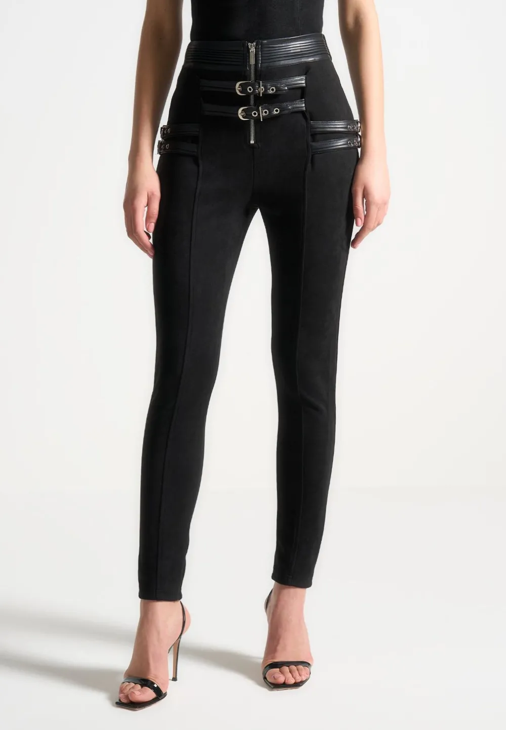 Vegan Suede Buckle Detail Leggings