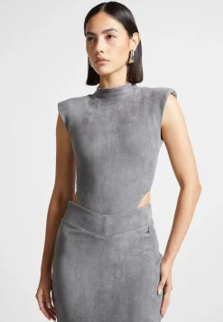 Vegan Suede Wide Shoulder Bodysuit