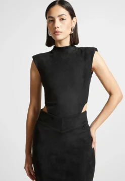 Vegan Suede Wide Shoulder Bodysuit