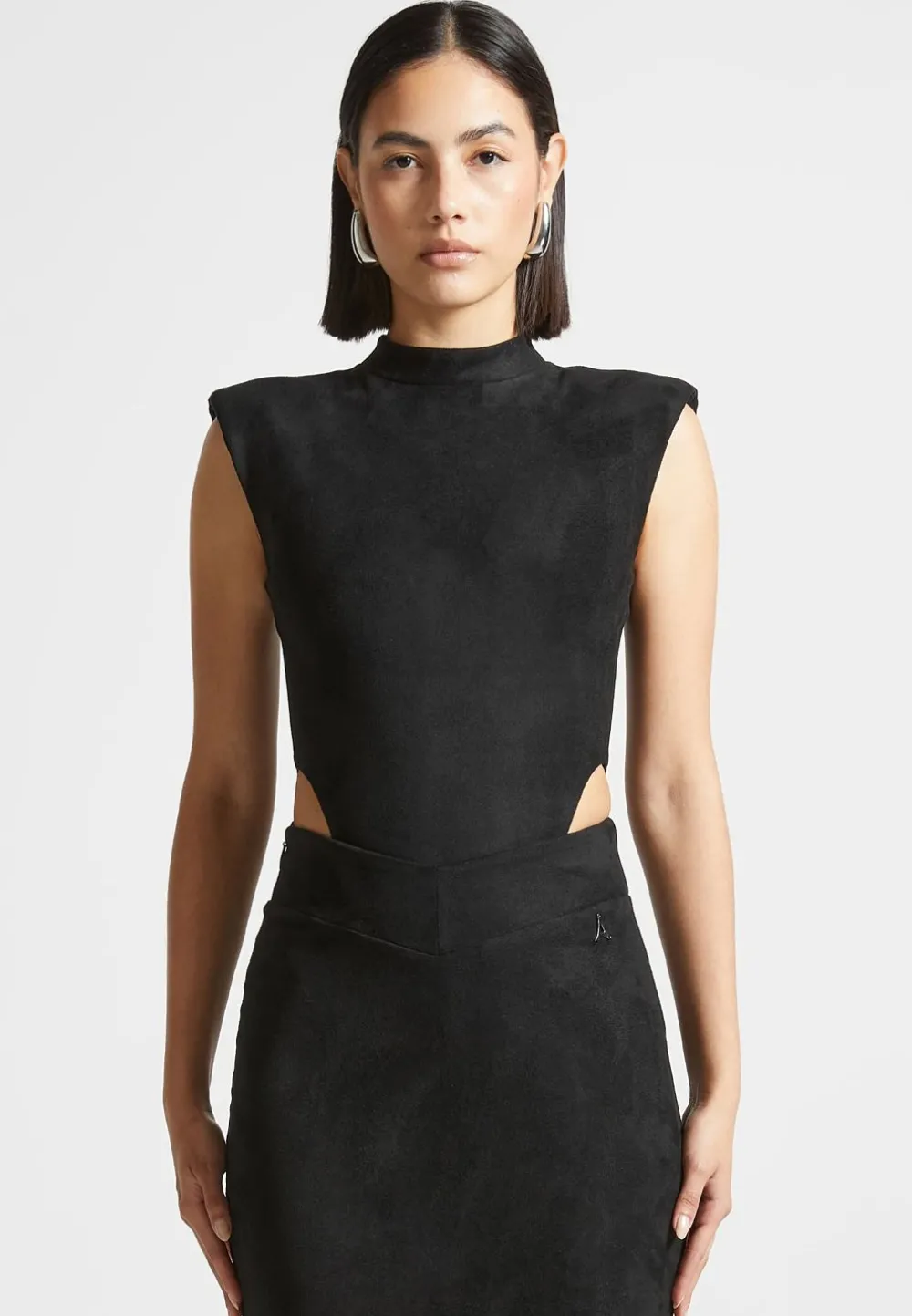 Vegan Suede Wide Shoulder Bodysuit