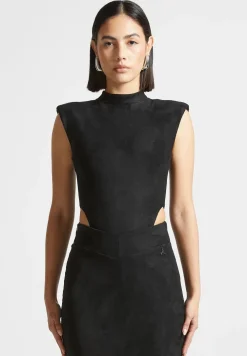 Vegan Suede Wide Shoulder Bodysuit